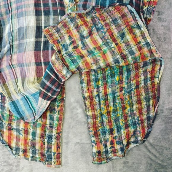 Pilcro Anthropologie Women’s Top XS Multicolor Plaid Button Boho Crinkle Y2K - Picture 11 of 12